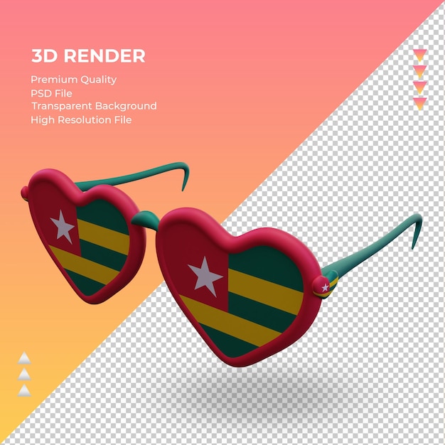 PSD gli occhiali da sole 3d adorano il rendering della bandiera del togo a destra