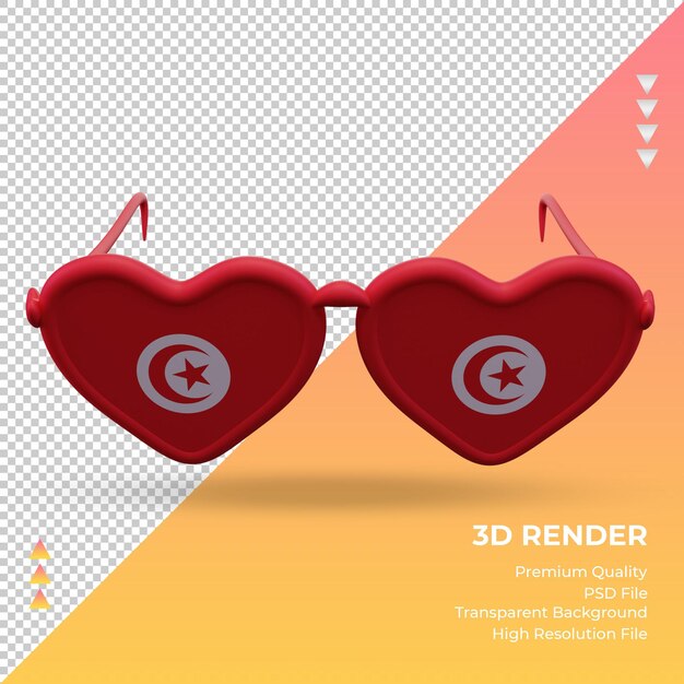 Gli occhiali da sole 3d amano la vista frontale del rendering della bandiera della tunisia