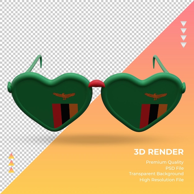 PSD gli occhiali da sole 3d adorano la vista frontale del rendering della bandiera dello zambia