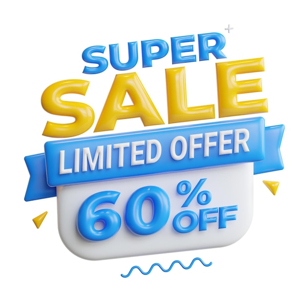 3d super sale offer and discount banner high quality render illustration and icon