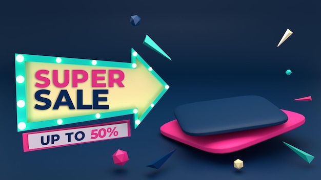 PSD 3d super sale podium sale banner