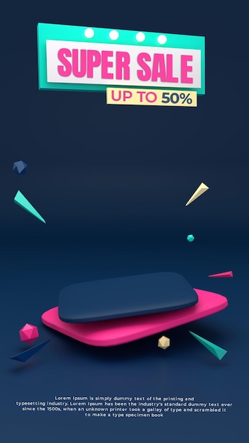 PSD banner di vendita sul podio 3d super sale