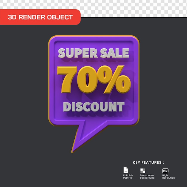 3d super sale promo 70 percent discount isolated useful for ecommerce and online shop illustration