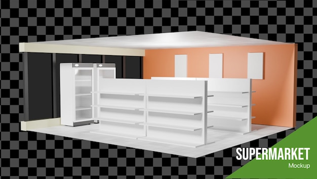 a 3d supermarket hall or retail store mockup with shelves