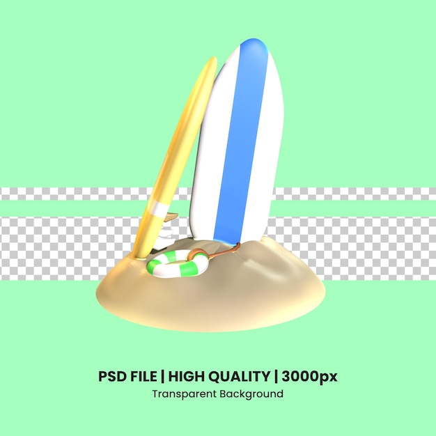 PSD 3d surfing board icon summer rendered isolated on the transparent background