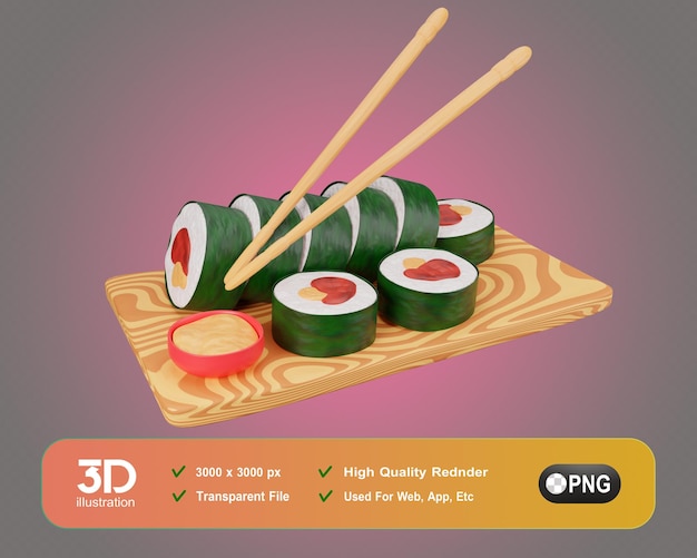 PSD 3d sushi 3d eten maaltijden pictogrammen illustratie