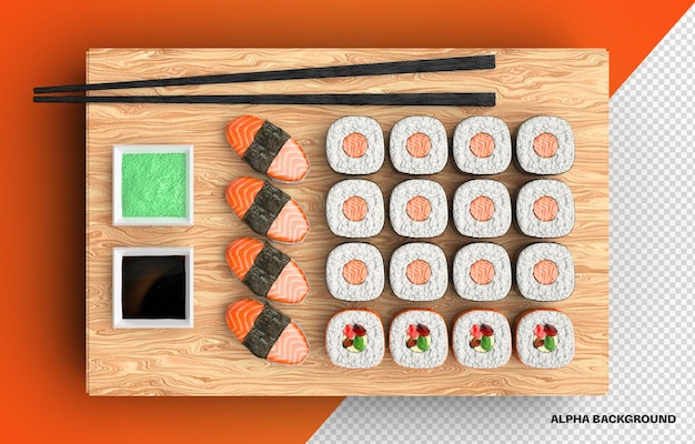 PSD 3d-sushi bord bovenaanzicht