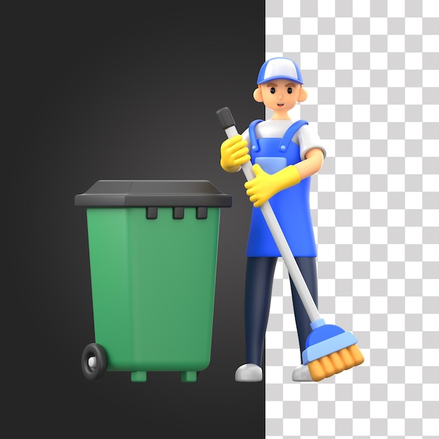 3d sweeping floor illustration