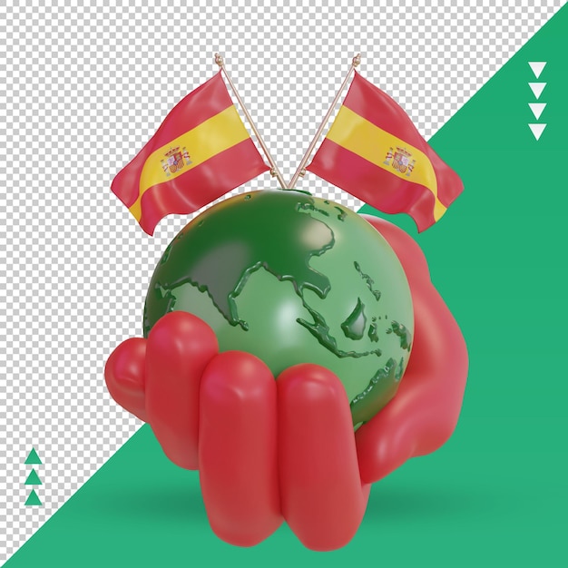 3d światowy Dzień Ochrony środowiska Hiszpania Flaga Renderująca Widok Z Przodu
