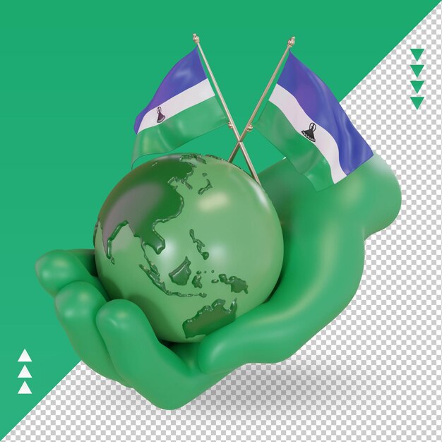 3d światowy Dzień środowiska Flaga Lesotho Renderująca Prawy Widok