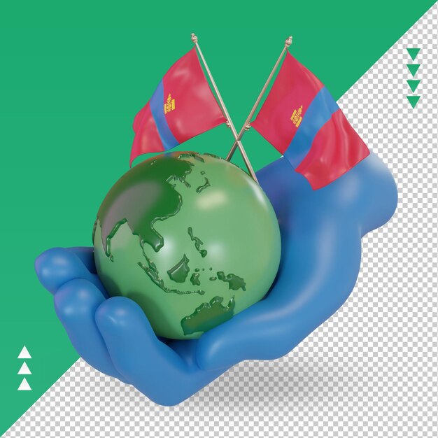 PSD 3d światowy dzień środowiska mongolia flaga renderująca prawy widok