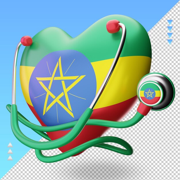 3d światowy Dzień Zdrowia Flaga Etiopii Renderujący Prawy Widok