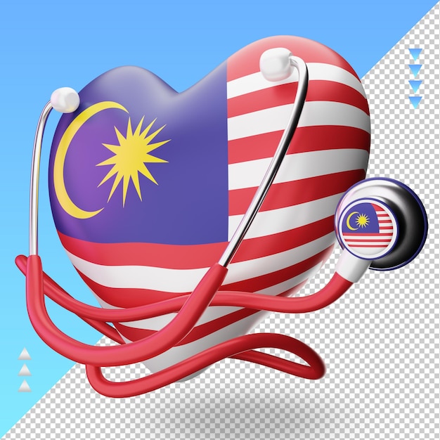 3d światowy Dzień Zdrowia Flaga Malezji Renderujący Prawy Widok