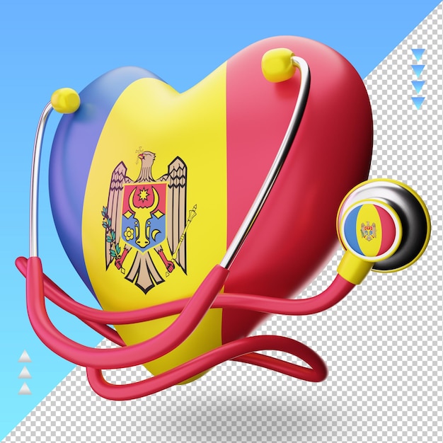 PSD 3d światowy dzień zdrowia flaga mołdawii renderujący prawy widok