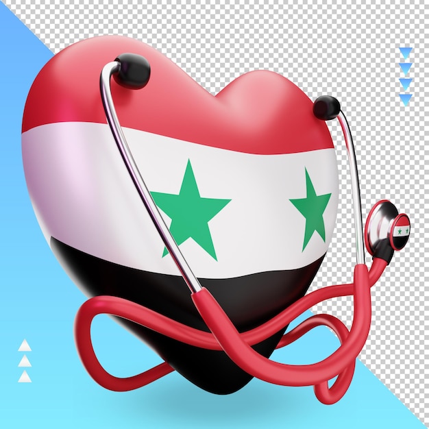 3d światowy Dzień Zdrowia Flaga Syrii Renderujący Widok Z Lewej Strony