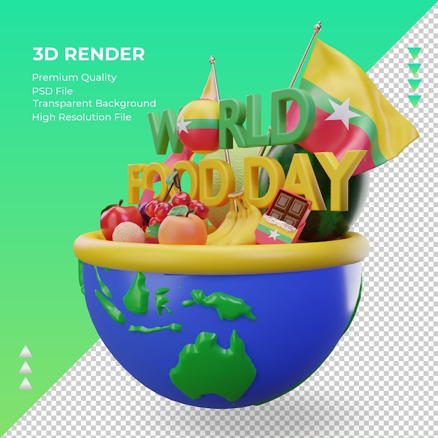 3D Światowy Dzień Żywności Myanmar renderujący prawy widok