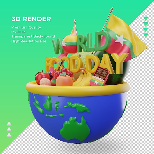 PSD 3d światowy dzień żywności myanmar renderujący prawy widok