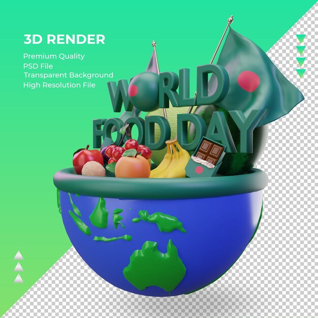 PSD 3d światowy dzień żywności w bangladeszu renderujący prawy widok