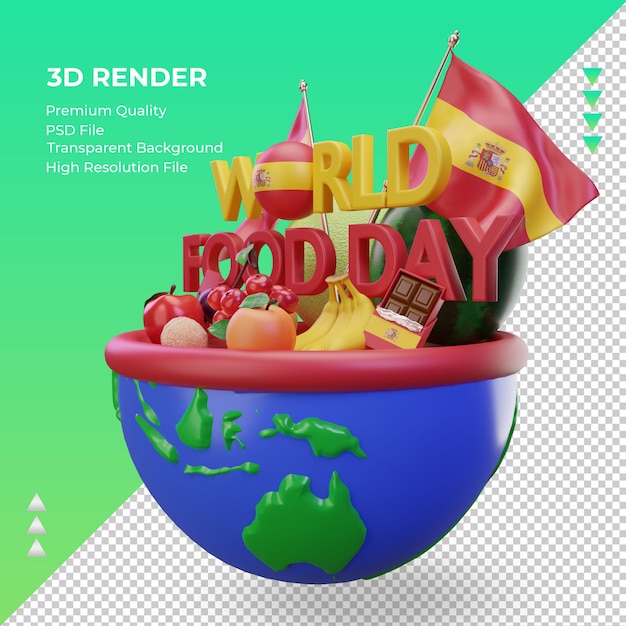 3d światowy Dzień żywności W Hiszpanii Renderuje Prawy Widok