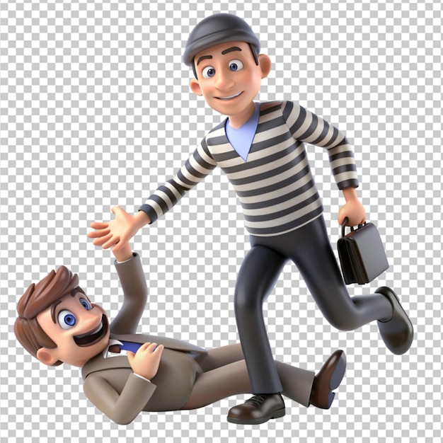 PSD 3d swindler cartoon tricking a victim on transparent background