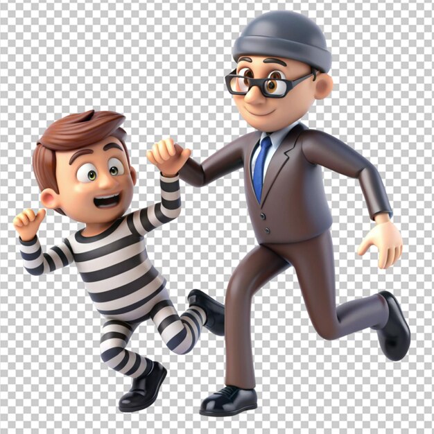 PSD 3d swindler cartoon tricking a victim on transparent background