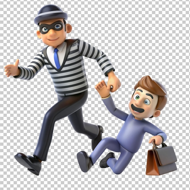 PSD 3d swindler cartoon tricking a victim on transparent background