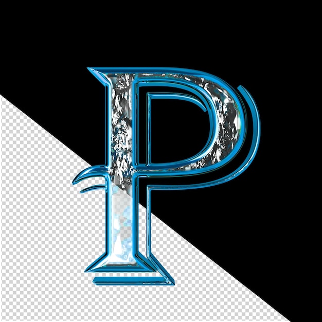 PSD 3d symbol in a blue frame letter p