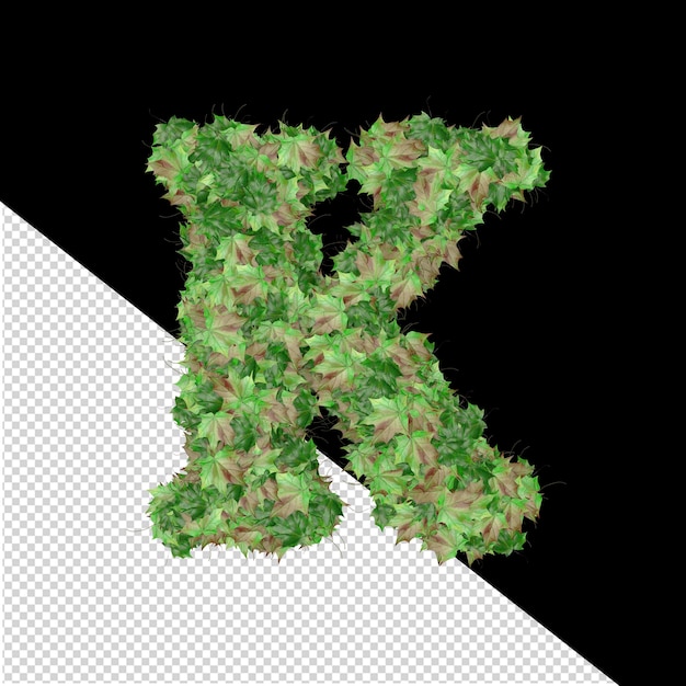 PSD 가을 녹색 잎 문자 k의 3d 기호