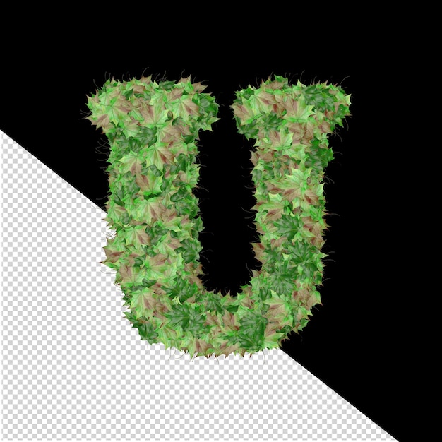 PSD 3d symbol from autumn green leaves letter u