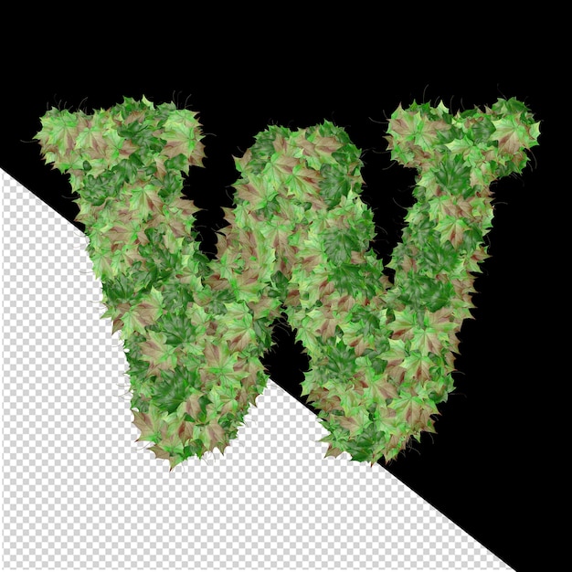 秋の緑の葉の文字 w からの 3 d シンボル