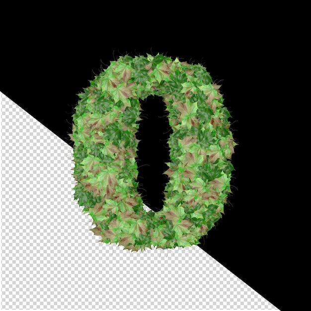 3d symbol from autumn green leaves number 0