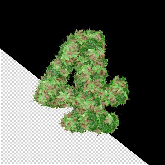 PSD 3d symbol from autumn green leaves number 4