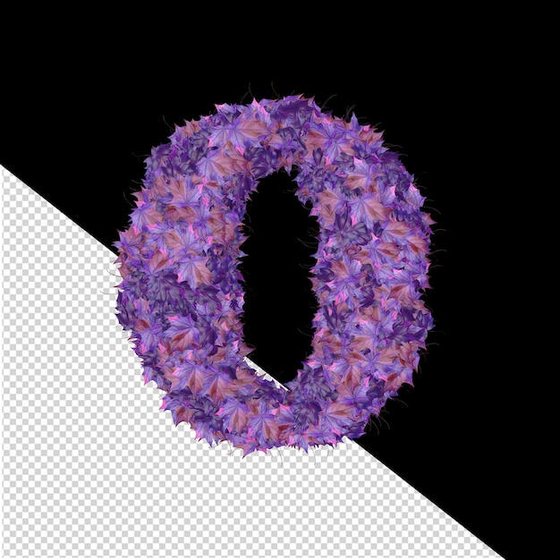 PSD 秋の紫色の葉の文字 o からの 3 d シンボル