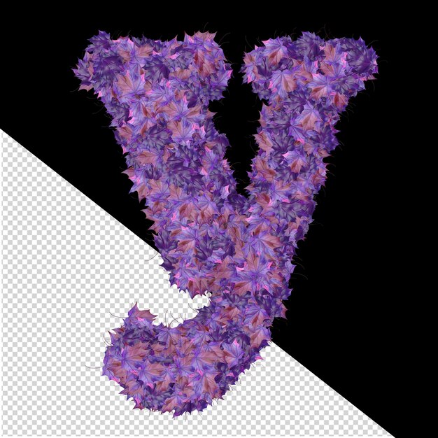 PSD simbolo 3d dalla lettera y delle foglie viola autunnali