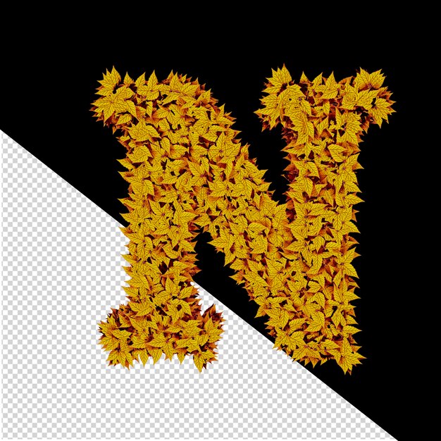 3d symbol from yellow leaves letter n