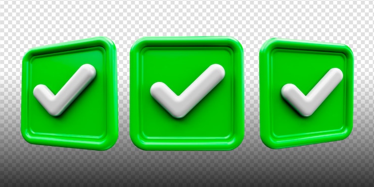 PSD 3d symbol icon correct and not accepted yes and no icon rendered isolated