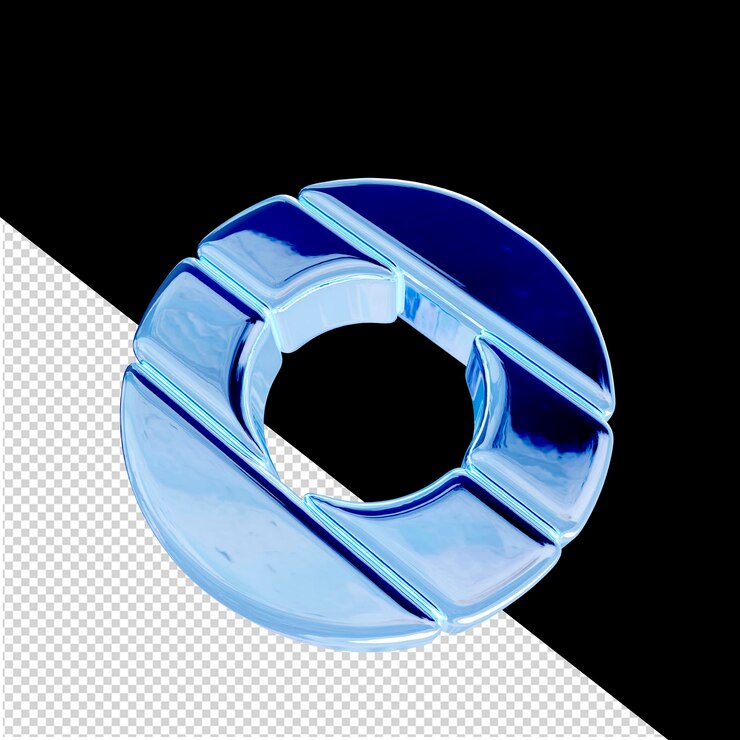 PSD 3d symbol made of blue ice diagonal blocks letter o
