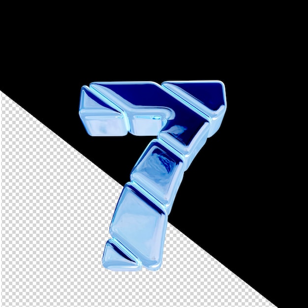 3d symbol made of blue ice diagonal blocks number 7