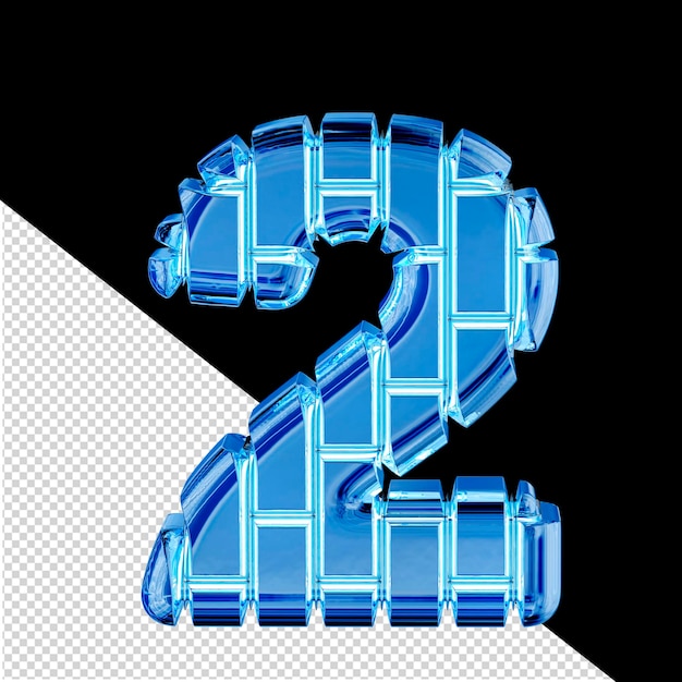 PSD 3d symbol made of blue ice vertical bricks number 2