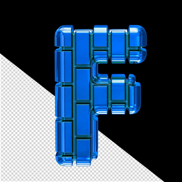 3d symbol made of blue vertical bricks letter f