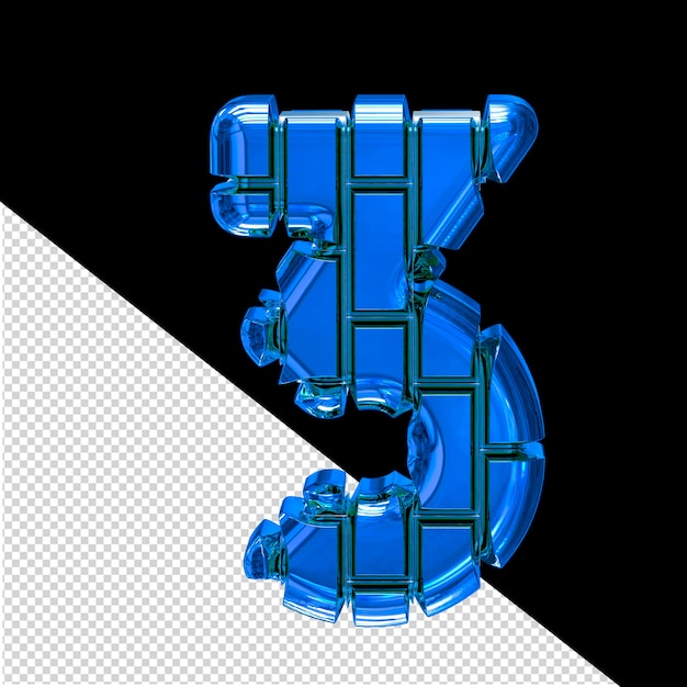 PSD 3d symbol made of blue vertical bricks number 3