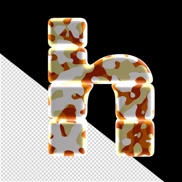 3d symbol made of colored spots letter h