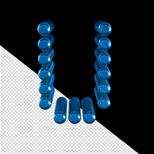 3d symbol made of cylinders letter u