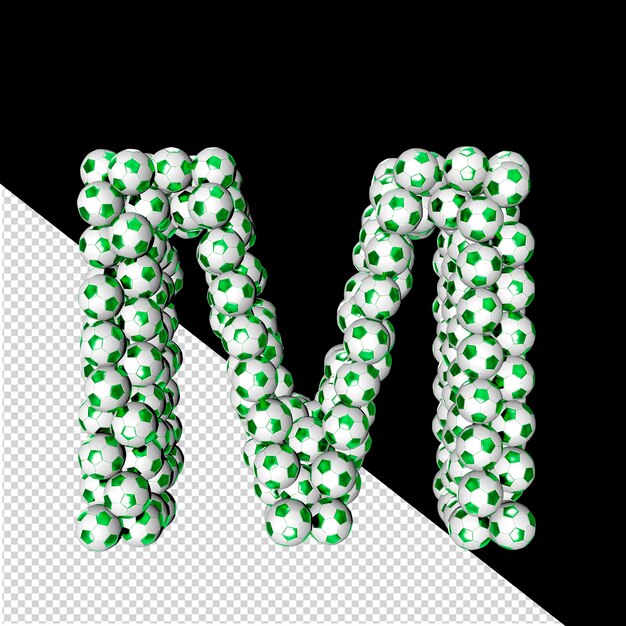 Simbolo 3d fatto di palle da calcio verdi lettera m