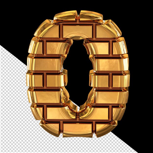 The 3d symbol made of gold bricks number 0