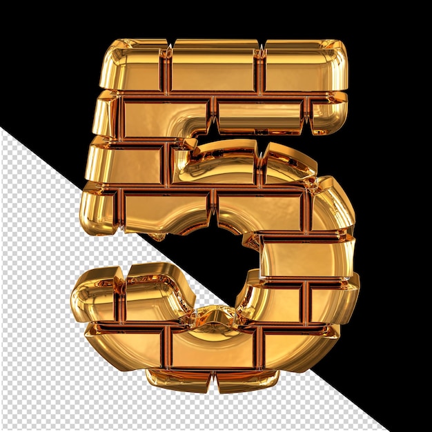 The 3d symbol made of gold bricks number 5