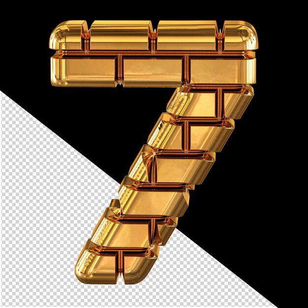 The 3d symbol made of gold bricks number 7