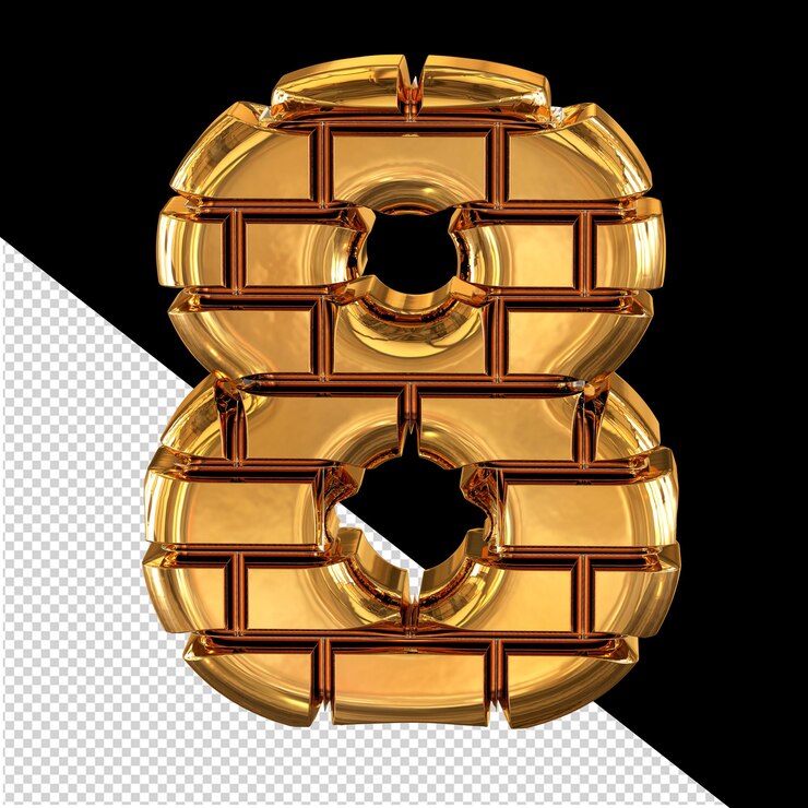 PSD the 3d symbol made of gold bricks number 8