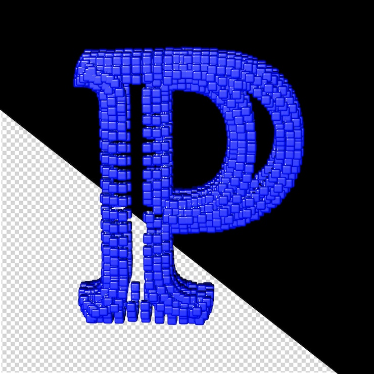 PSD 3d symbol made of blue cubes letter p
