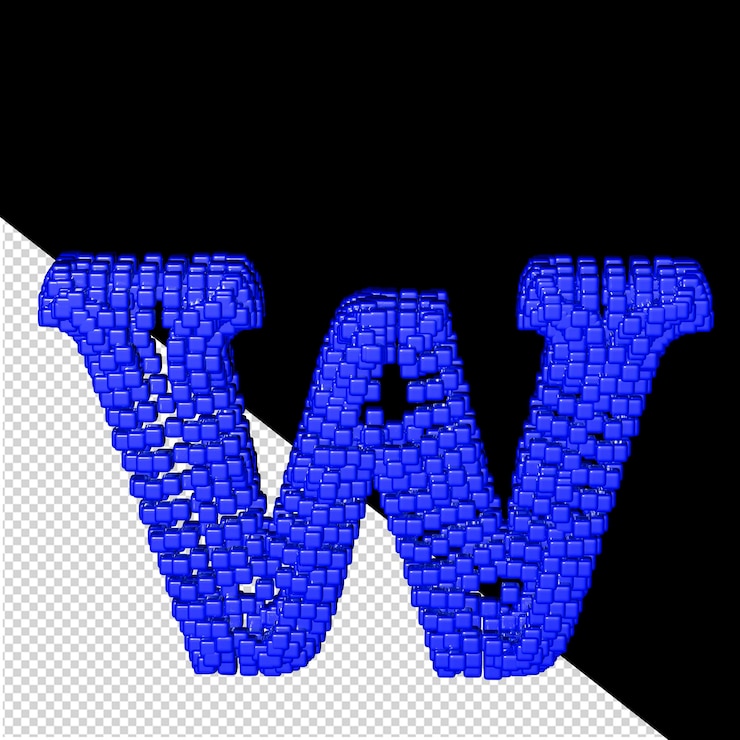 PSD 3d symbol made of blue cubes letter w